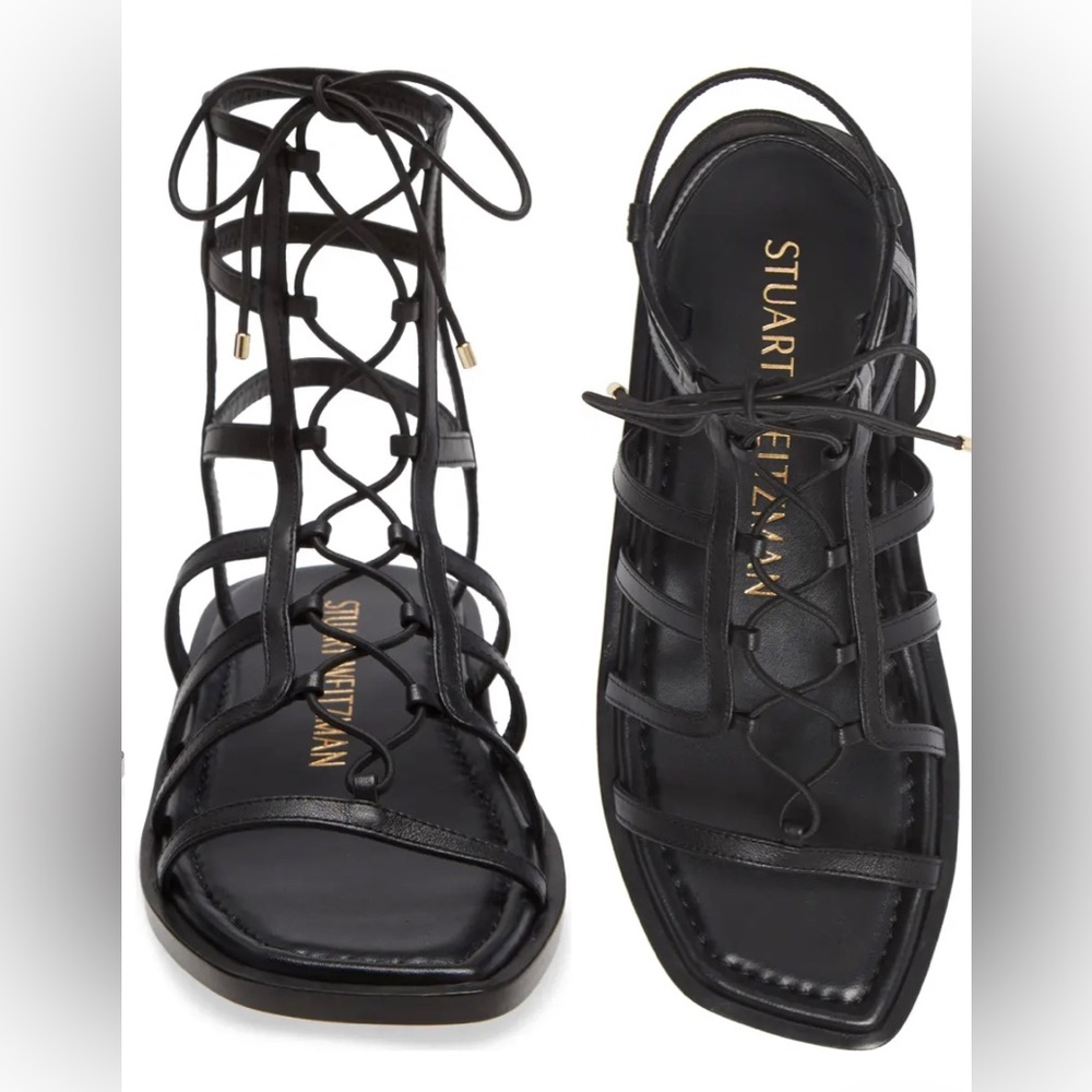 NWOT. Stuart Weitzman gladiator sandals. Lace up sandals. Black lace up sandals.